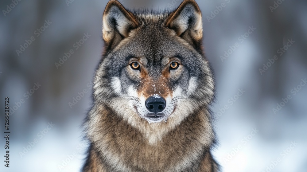 Fototapeta premium Close-up of a wolf staring in a snowy environment