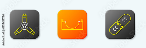 Set line Skateboard Y-tool, park and Broken skateboard deck icon. Vector