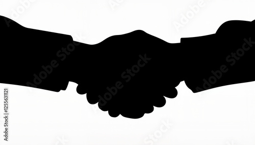 Dark silhouettes shaking hands on white background, partnership symbolism