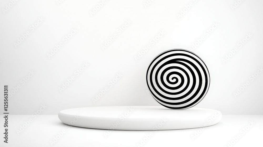 Obraz premium Abstract Spiral Design in Black and White on Minimalist White Background Setting