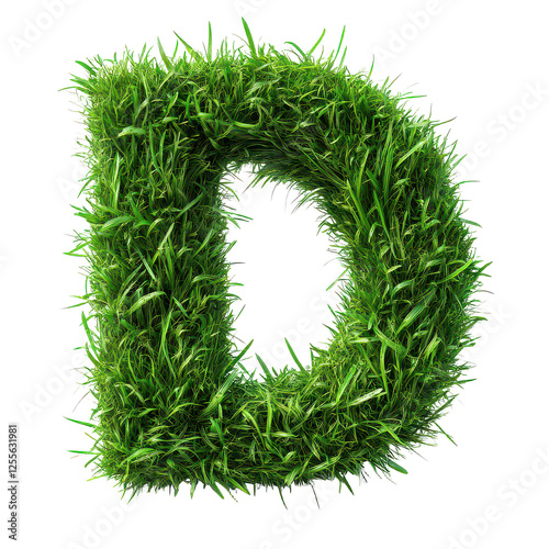 Alphabet D made of Grass isolated on transparent background