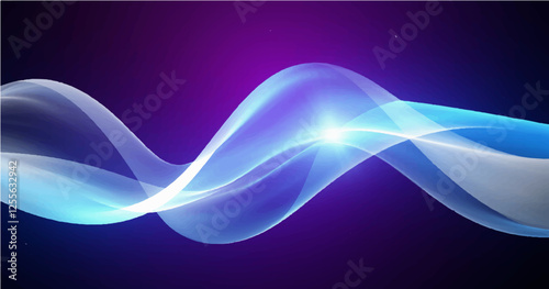 A futuristic abstract background with flowing, smooth, and translucent light waves in shades of blue, white, and ash. The design should have a glowing central light source, with soft gradients blend i