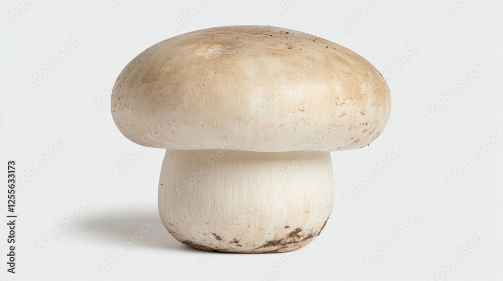 Fresh White Mushroom Isolated on Light Background with Natural Texture and Organic Appeal Fresh White Mushroom Isolated on Light Background with Natural Texture and Organic Appeal
