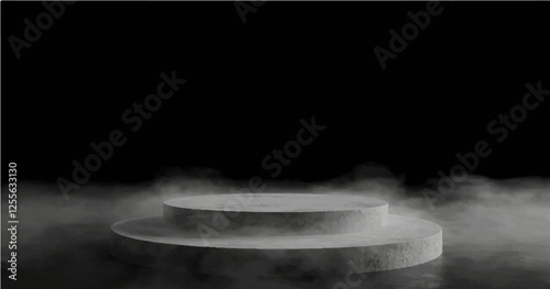 Abstract image of dark room concrete floor Black room or stage background for product placementPanoramic view of the abstract fog White cloudiness mist or smog moves on black backgroun