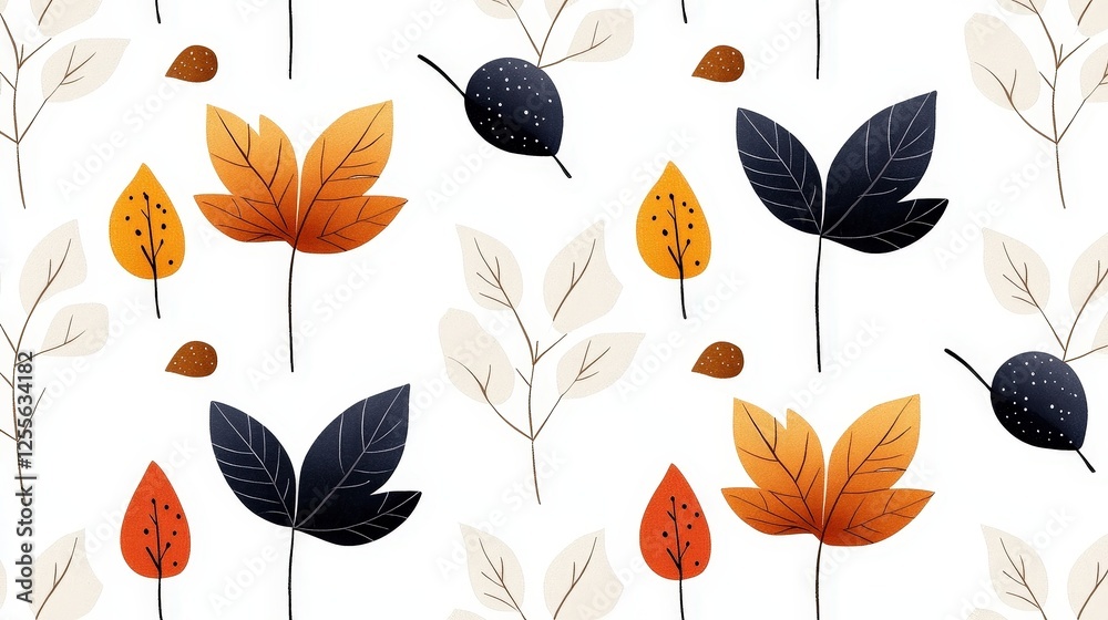 Obraz premium Colorful Autumn Leaves and Branches Pattern on White Background for Background Design