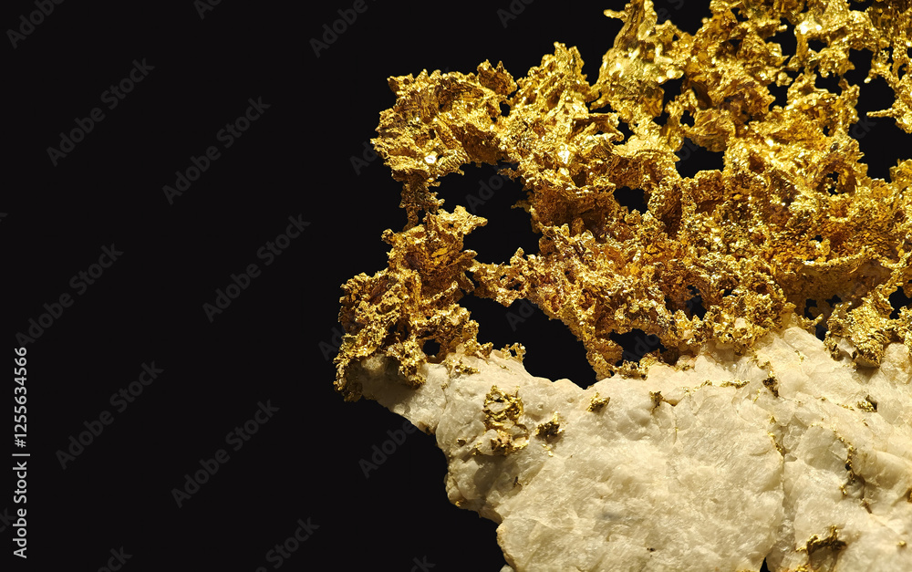 Obraz premium Close-Up View of Native Gold and Quartz Mineral Specimen