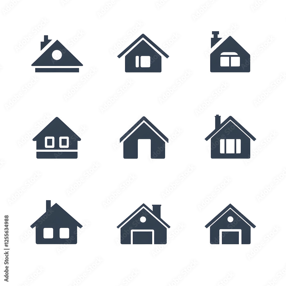 Collection of House Icons Featuring Varied Shapes and Flat Design Collection of House Icons Featuring Varied Shapes and Flat Design