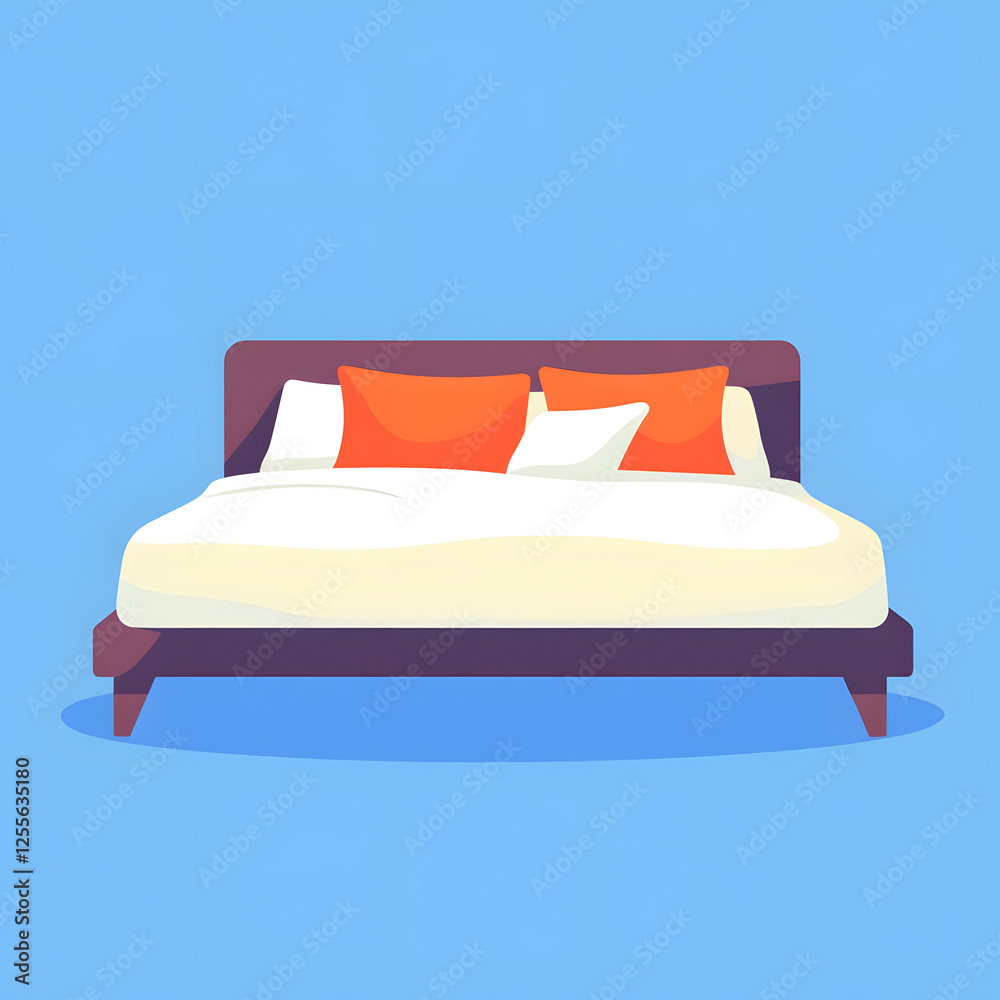 Flat vector illustration of a cozy bed with pillows Flat vector illustration of a cozy bed with pillows
