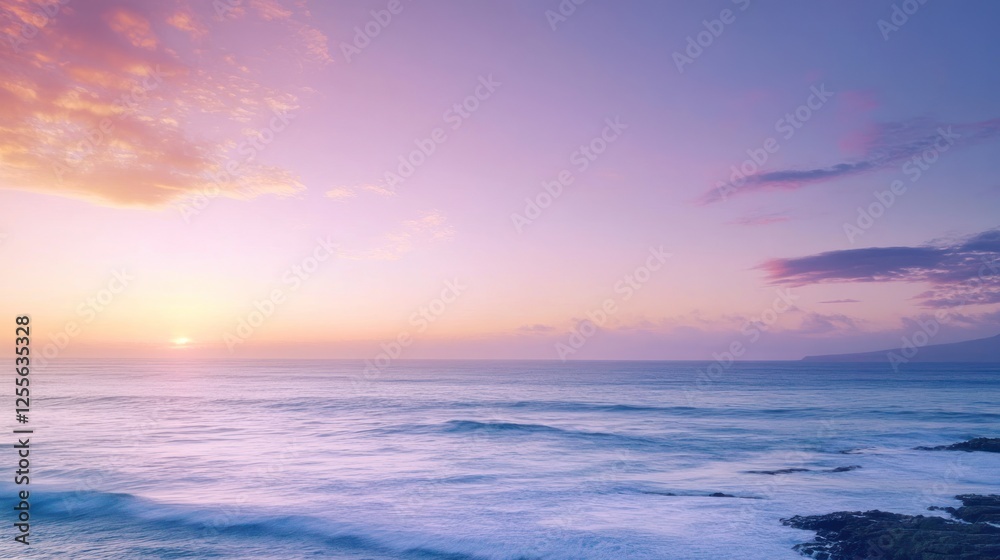 Obraz premium Serene Ocean at Dusk: Pastel Skies and Gentle Waves at Sunset