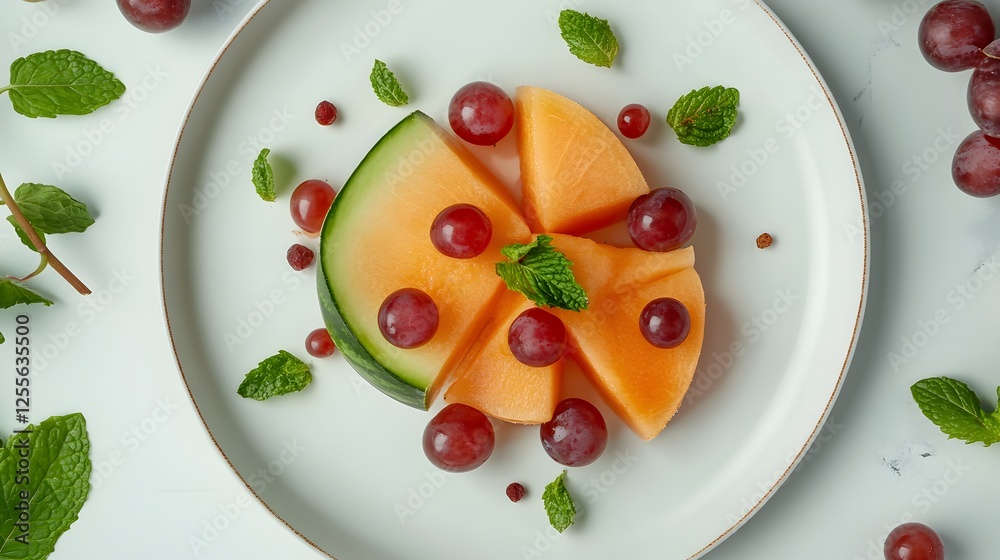 Stunning Flat Lay of Fresh Cantaloupe, Grapes, and Berries with Olive Oil, Healthy Eating, Fresh Ingredients, Balanced Diet, Vibrant Colors, Food Photography, Natural and Organic, Modern Style Stunning Flat Lay of Fresh Cantaloupe, Grapes, and Berries with Olive Oil, Healthy Eating, Fresh Ingredients, Balanced Diet, Vibrant Colors, Food Photography, Natural and Organic, Modern Style