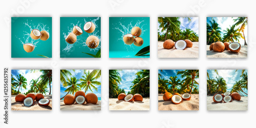 Headphone post, Coconut post, Laptop post, Mango post, Zibra post, Watermelon post, Background post, social media post bundle template ai generated


