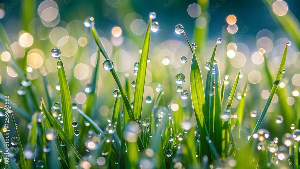 Fototapeta premium Dew Drops on Blades of Grass