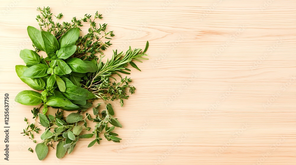 Fresh Kitchen Herbs on Wooden Surface for Culinary Artistry Fresh Kitchen Herbs on Wooden Surface for Culinary Artistry