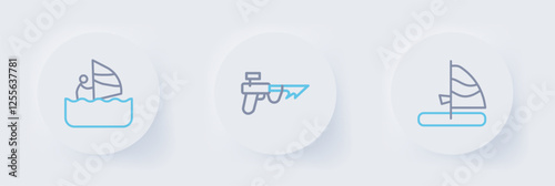 Set line Windsurfing, Fishing harpoon and icon. Vector
