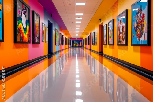 A secondary school hallway with motivational posters and student artwork on the walls