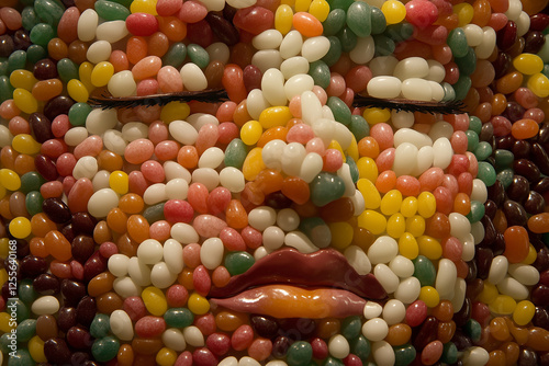 Candy mosaic face art portrait showcasing artistic creativity and charm. Generative AI