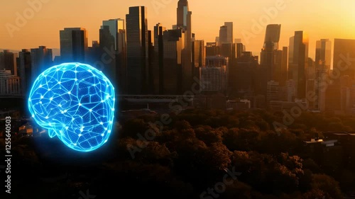 Futuristic Brain Over Cityscape
