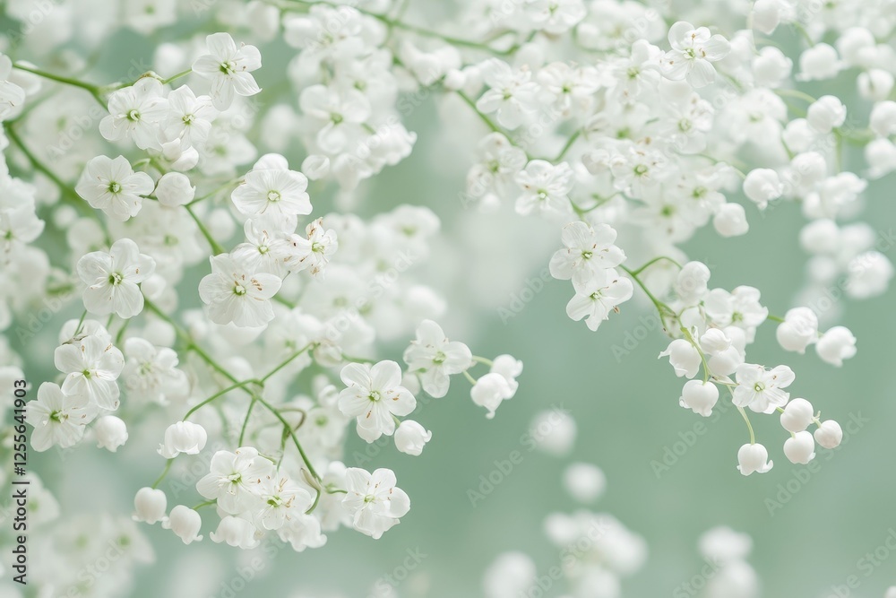 Delicate white flowers bloom, soft background, nature, spring