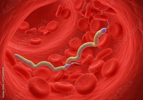 Medical Visualization of Microfilaria Nematodes Linked to Filariasis and Elephantiasis photo