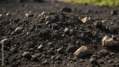 Rough Rocky Surface of Black Dry Soil Highlighting Natural Elements