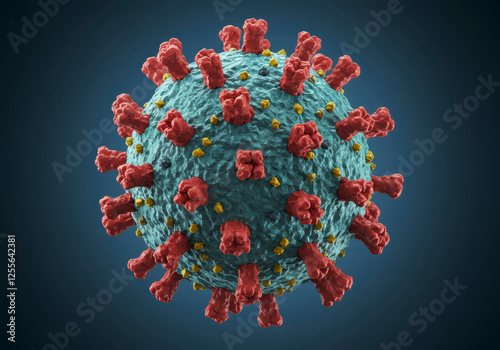 3D Illustration of Hepatitis C Virus Structure with Capsid, RNA, and Glycoprotein Spikes photo