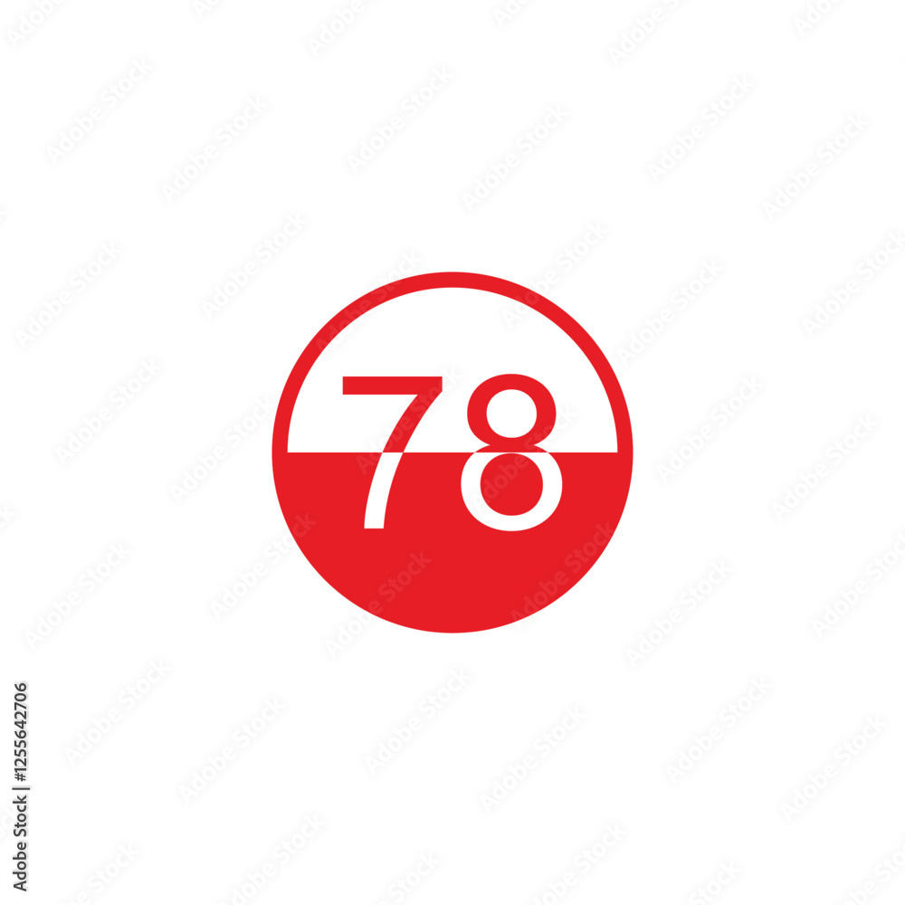 Number 78 in red circle geometric symbol simple logo vector Number 78 in red circle geometric symbol simple logo vector