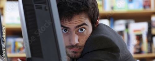 Young Man Stealing Computer Monitor, 