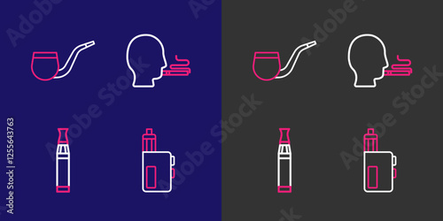 Set line Vape mod device, Electronic cigarette, Man smoking and No pipe icon. Vector