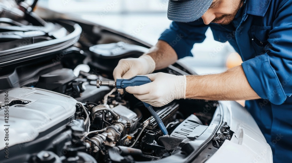 Car Mechanic Repairing Engine, Close Up Car Mechanic Repairing Engine, Close Up
