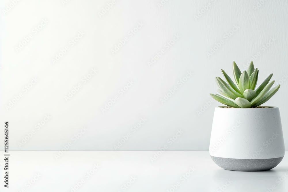 Minimalist Still Life: A Succulent in a White and Gray Pot on a White Surface Against a White Wall Minimalist Still Life: A Succulent in a White and Gray Pot on a White Surface Against a White Wall