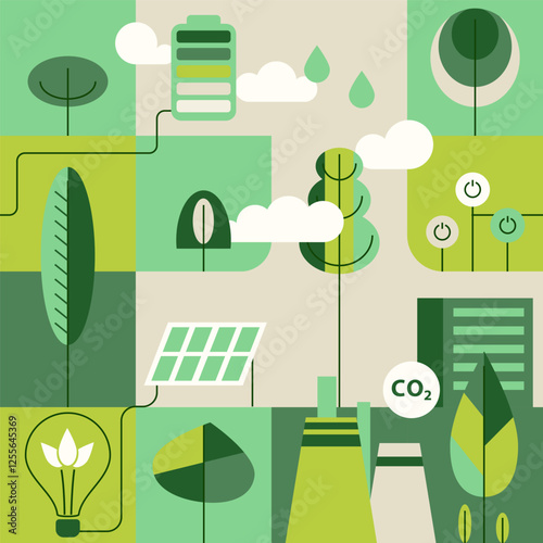 Environment, Social, Governance and sustainability development concept, geometry swamless horizontal pattern, vector banner, ecology background with flat illustration