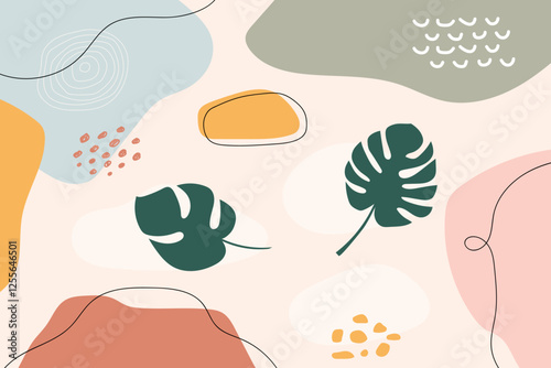 Abstract background of plant art, leaf nature, and gravel with pastel colors. Vector illustration