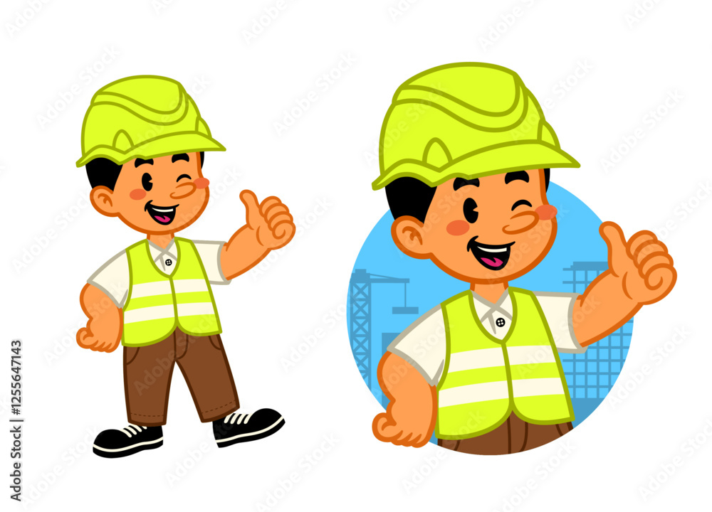 Cartoon Of Happy Construction Worker Mascot Cartoon Of Happy Construction Worker Mascot