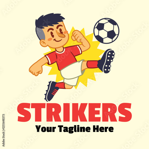 Happy Football Striker Mascot Logo Illustration