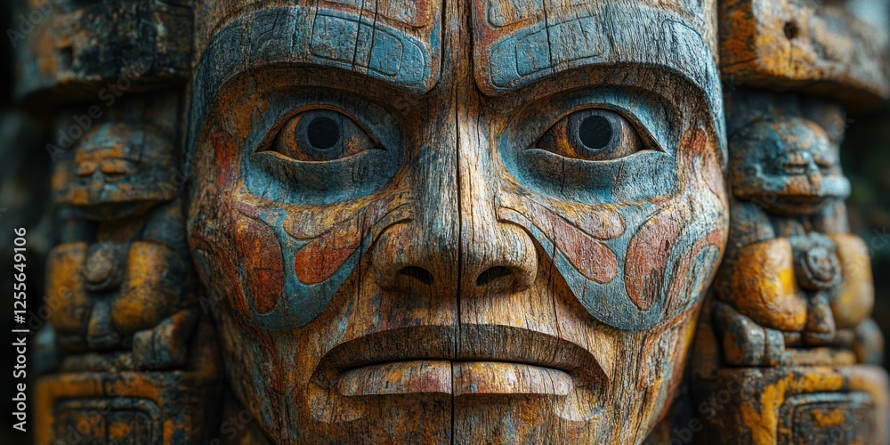 Ancient Carved Totem Pole Face: A Masterpiece of Indigenous Art Ancient Carved Totem Pole Face: A Masterpiece of Indigenous Art