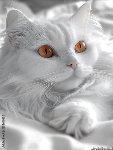 Journey into the essence of feline grace with a languid cat resting on a pristine white plane. This composition eliminates shadows, allowing the cat’s fine hair and thoughtful eyes to occupy 