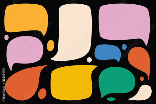Speech bubbles collection on dark background. Colorful brutal speech balloon pop art icon pack. Quotes frames text box. Vector abstract shape stickers