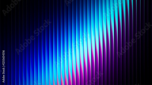 Futuristic neon gradient pattern with vertical glowing lines blending smooth and radiant colors. Minimalistic abstract dark background perfect for creative digital tech designs. Vector illustration