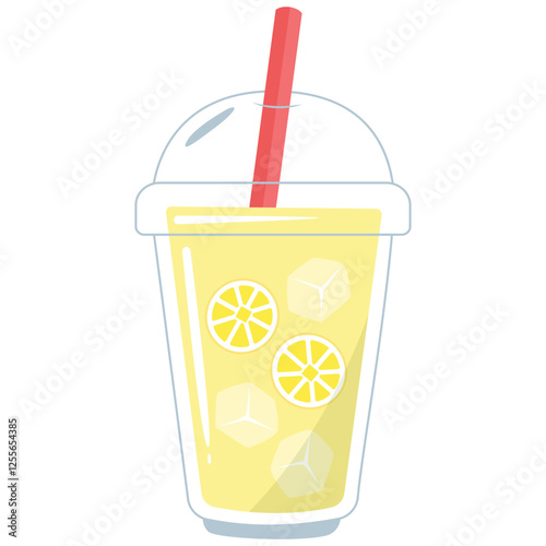 Glass of lemonade with ice and a straw perfect for summer drink menu designs, food blogs, restaurant promotions, and refreshing concepts.