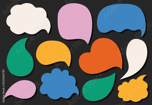 Speech bubbles collection on dark background. Speech bubbles set in retro style. Colorful speech balloon pop art icon pack. Vector abstract shape stickers