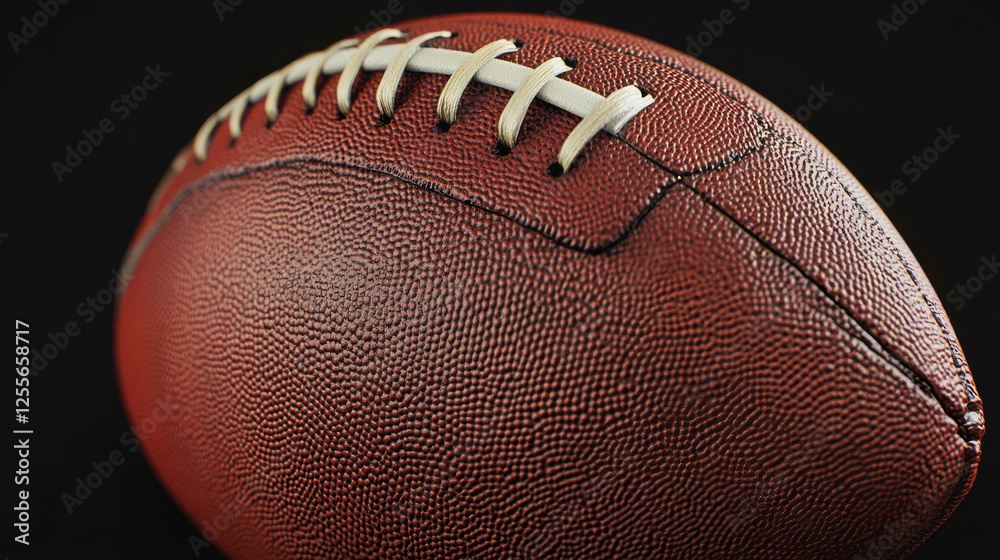 A close-up of an American football on black background A close-up of an American football on black background