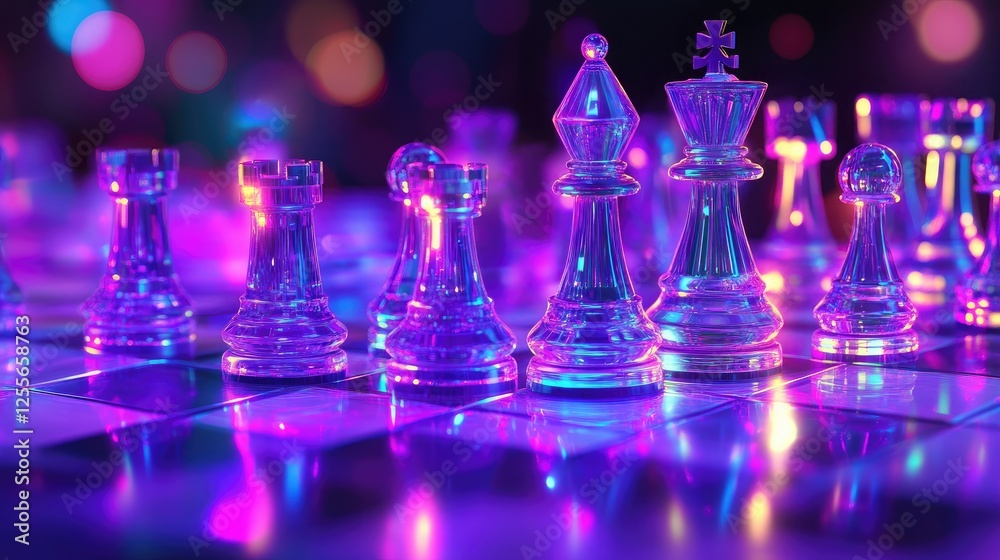 A chessboard with futuristic pieces, illustrating strategic planning and forward-thinking in corporate environments A chessboard with futuristic pieces, illustrating strategic planning and forward-thinking in corporate environments