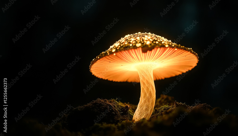 Mushroom is lit up in the dark