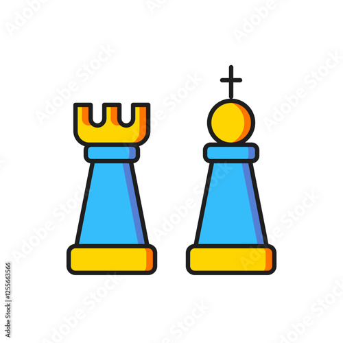 Color Chess icon isolated on white background. Business strategy. Game, management, finance. Flat filled outline style with shadow. Vector