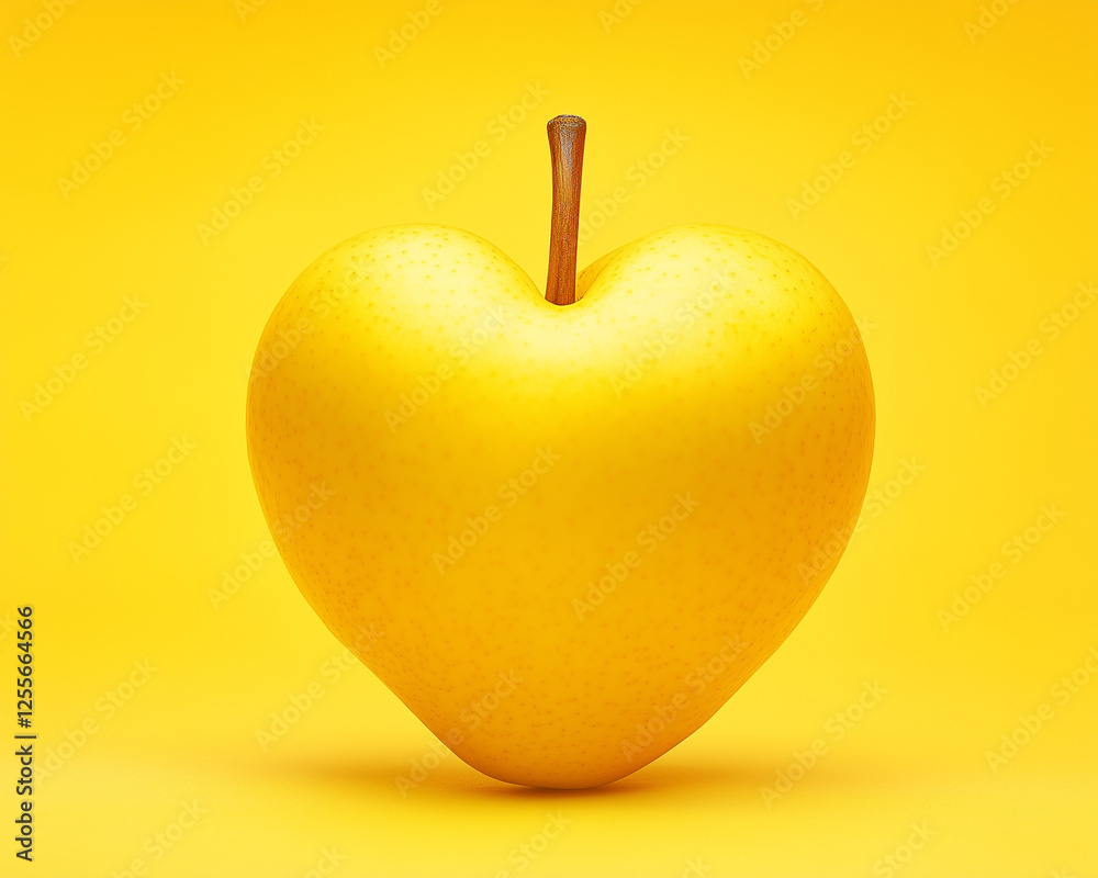 Obraz premium A yellow heart-shaped plum on the right side of an empty background, with a yellow color scheme. Valentine's day banner with copy space. Healthy lifestyle and food advertising idea 