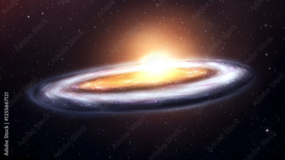 Fototapeta premium Bright Spiral Galaxy with Radiant Star and Cosmic Dust in Space