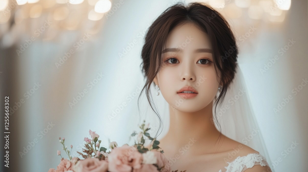 beautiful bride with bouquet, wearing elegant wedding attire, exudes joy and grace. beautiful bride with bouquet, wearing elegant wedding attire, exudes joy and grace.