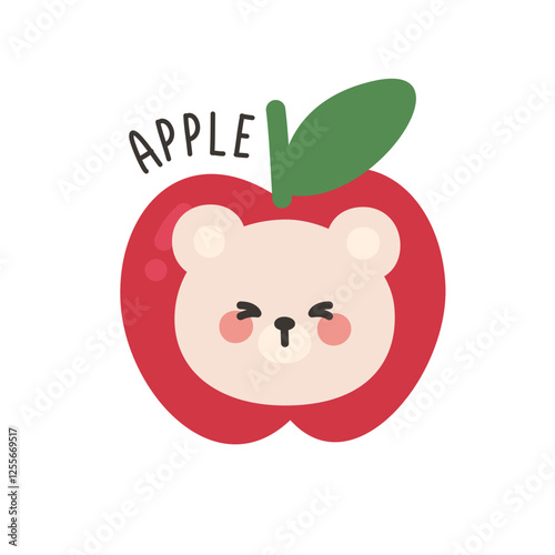 Korean Bear Head Sticker in Apple Costume