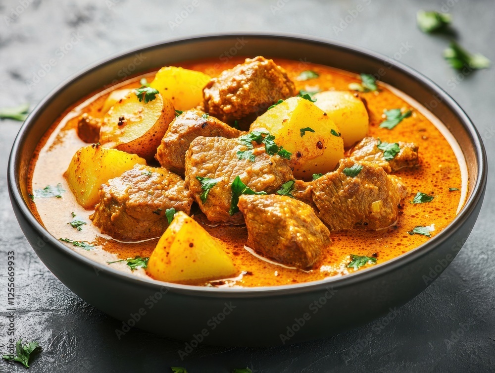 Savory stew with tender meat and potatoes, garnished with fresh herbs in a vibrant sauce, perfect for a comforting meal. Savory stew with tender meat and potatoes, garnished with fresh herbs in a vibrant sauce, perfect for a comforting meal.