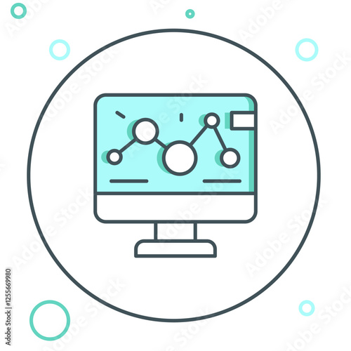 Line Genetic engineering modification on laptop icon isolated on white background. DNA analysis, genetics testing, cloning. Colorful outline concept. Vector